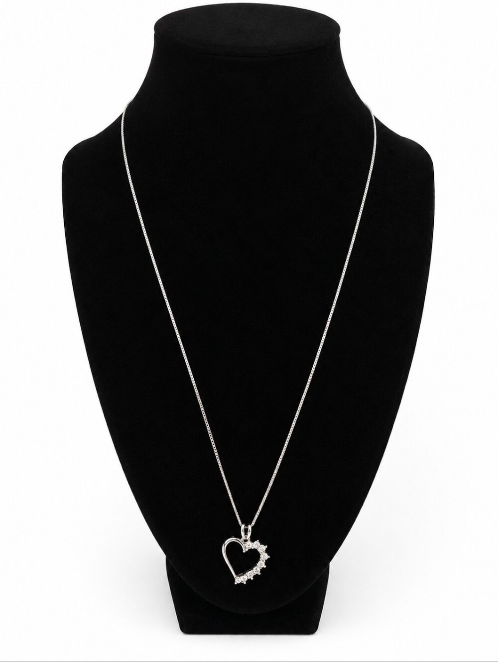 Vintage 925 Sterling Silver Heart Pendant Necklace CZ Accents
